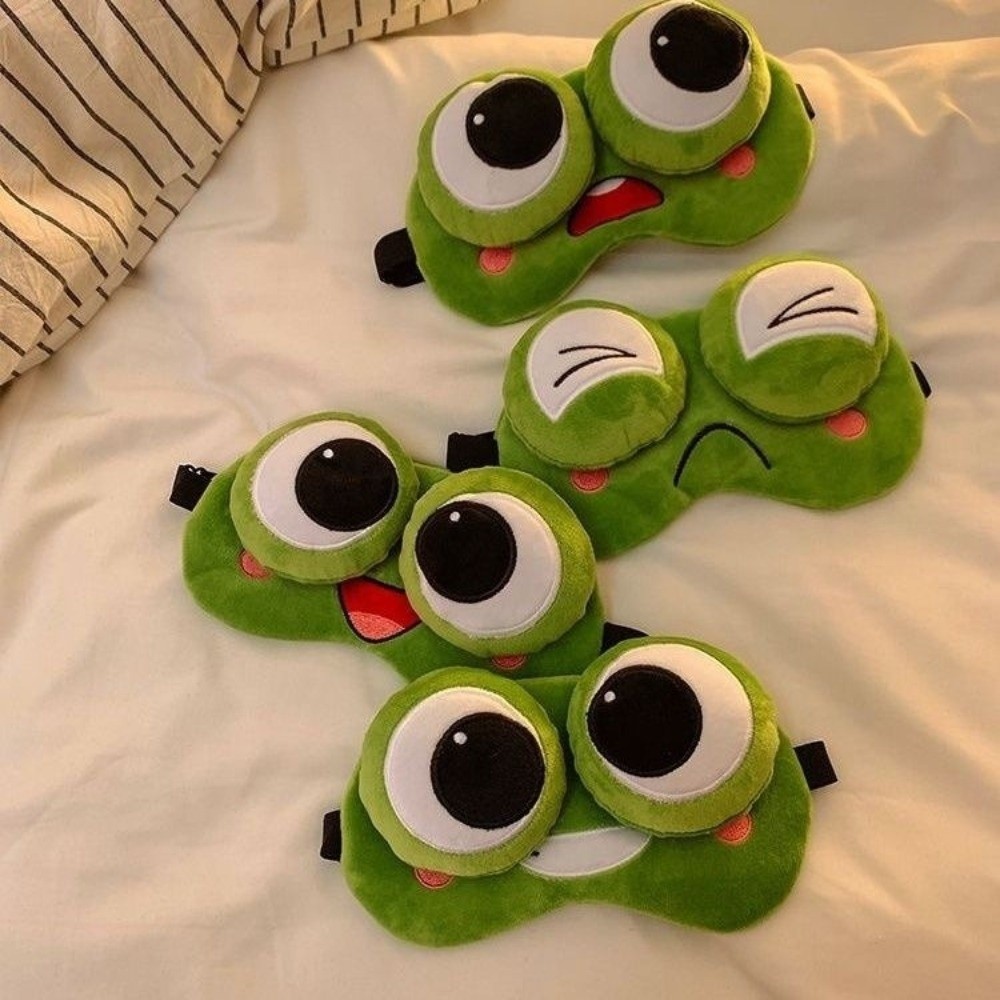 Sleep Eye Mask 3D - かわいいカエルのカートゥーン柄スリープアイマスク、肌に優しく通気性のある遮光3Dアイマスク、グリーンの大きな目、スリープマスク、旅行や昼寝に。