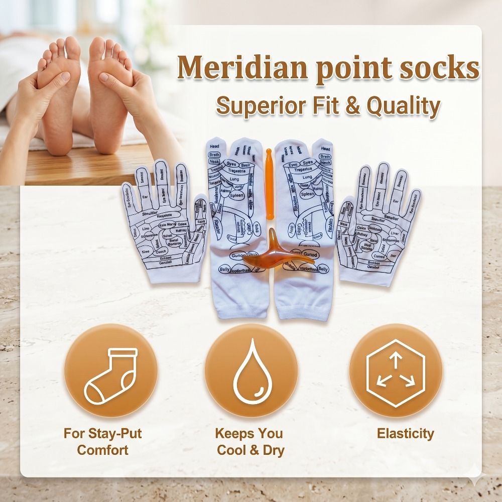 Health Wellness Kit - 指圧ハンドグローブ リフレクソロジーチャート マッサージスティックセット ボディ経絡療法 健康ウェルネスギフトキット フットケアツール