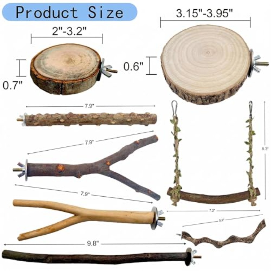 8個入り天然木製鳥用止まり木、小型鳥かご用、茶色、環境に優し - Health & Wellness Photos のレビューと価格